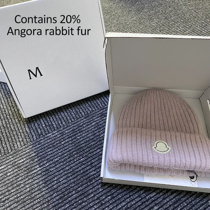 Designer wool hat knitted beanie hat with 20% Angora rabbit hair for winter warmth protection hot selling trend in Europe and America pure cotton+rabbit hair with box