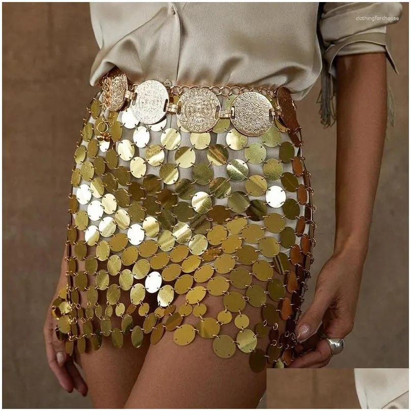 DHgate.com:Gold Sequin Body Chain Drop Delivery Mini Skirt