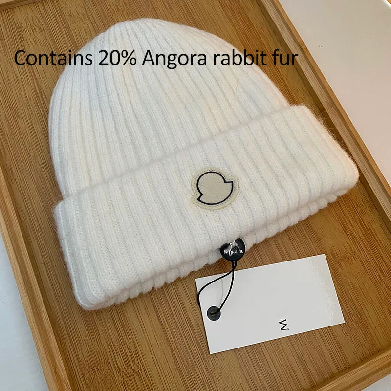 Designer wool hat knitted beanie hat with 20% Angora rabbit hair for winter warmth protection hot selling trend in Europe and America pure cotton+rabbit hair with box