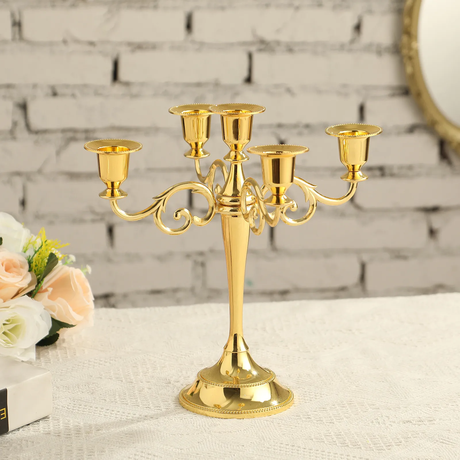 Ocean Express 3 Arm Black Gold Metal Taper Candle Holder Retro Wedding ...