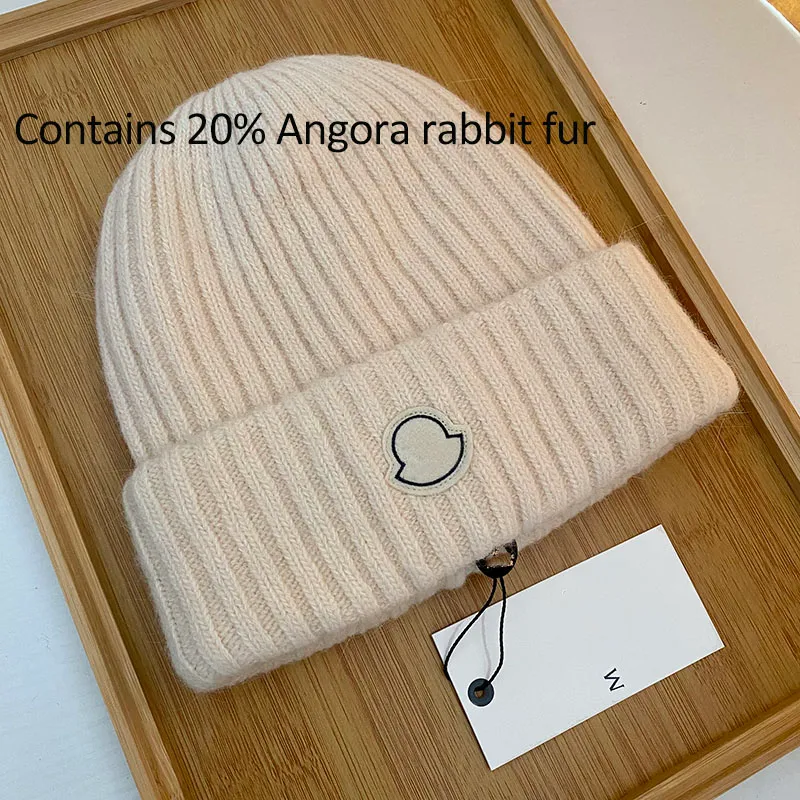 Designer wool hat knitted beanie hat with 20% Angora rabbit hair for winter warmth protection hot selling trend in Europe and America pure cotton+rabbit hair with box
