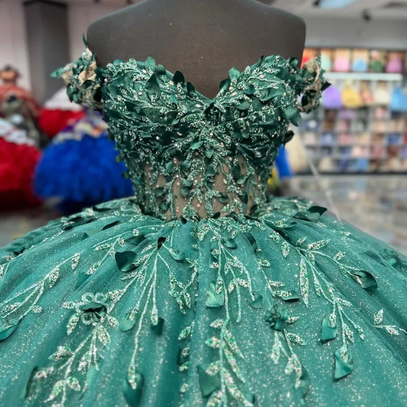 Emerald green top princess dress