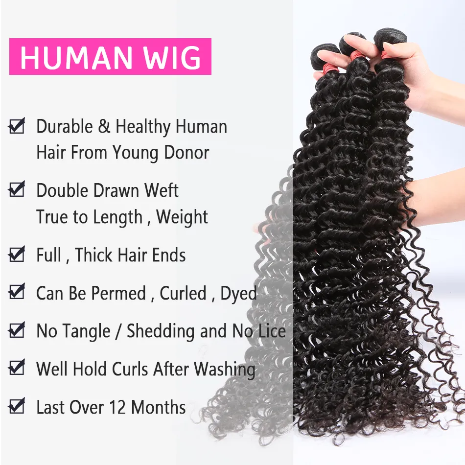 Loose Deep Wave Human Hair Bundles Brazilian Remy Deep Wave Hair For Women  2, 3, 4, 5 Curly Weavy Extensions In 30 40 Inches From Nicewig888, $7.55