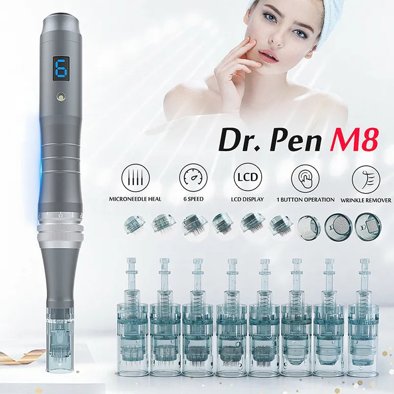 Professional dr pen ultima M8 rechargeable derma pen microneedling system dermapen with needle cartridges meso therapy skin care tool kit