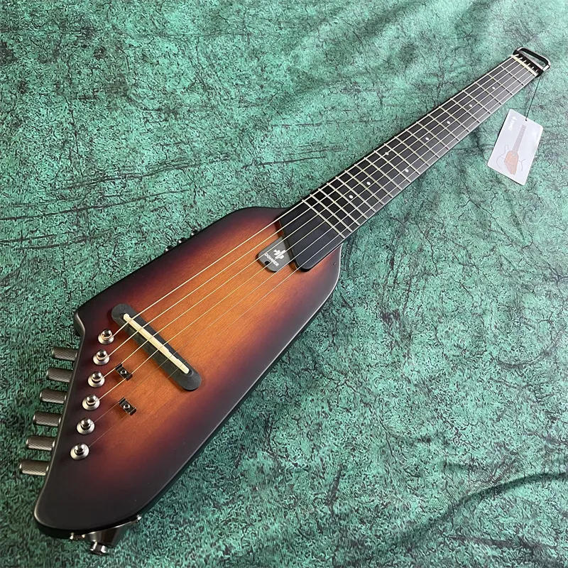 Pratique à transporter, corde en acier légère, guitare acoustique mat  soleil, portable de voyage, guitare en bois sans tête détachable, effet