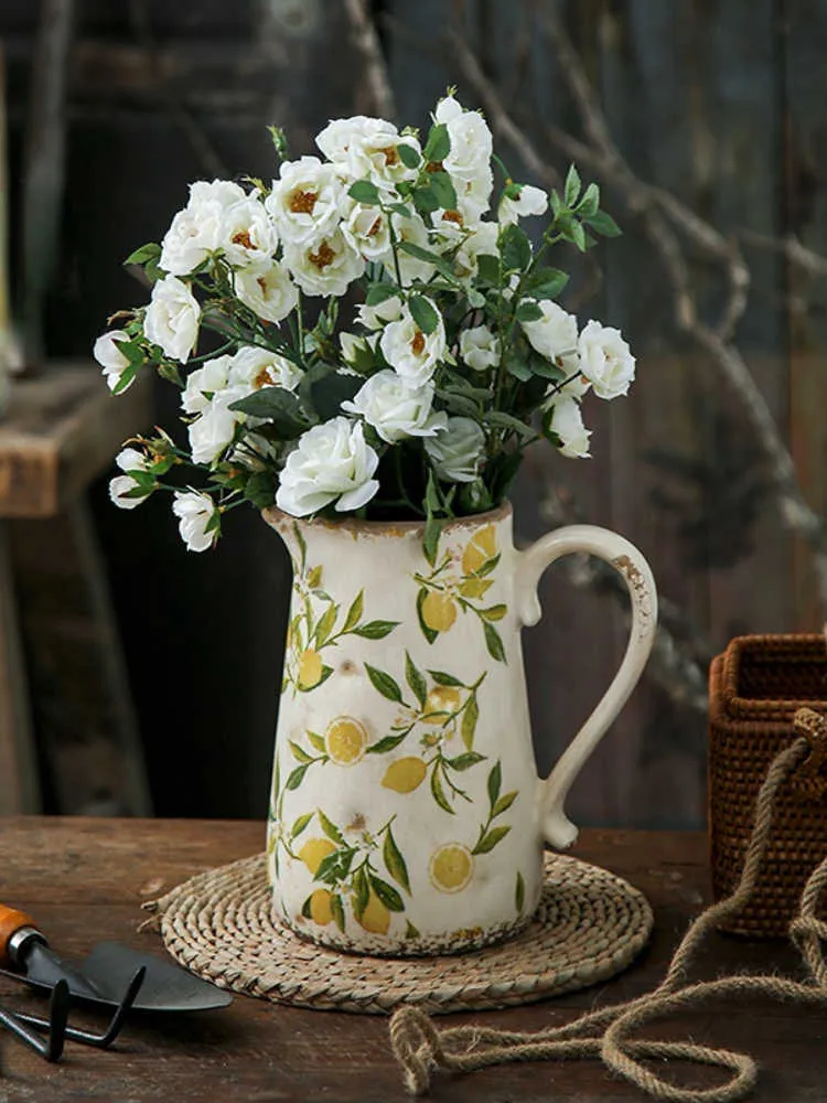 Vintage Lemon Vase - Ceramic Tabletop Decor, Nordic French
