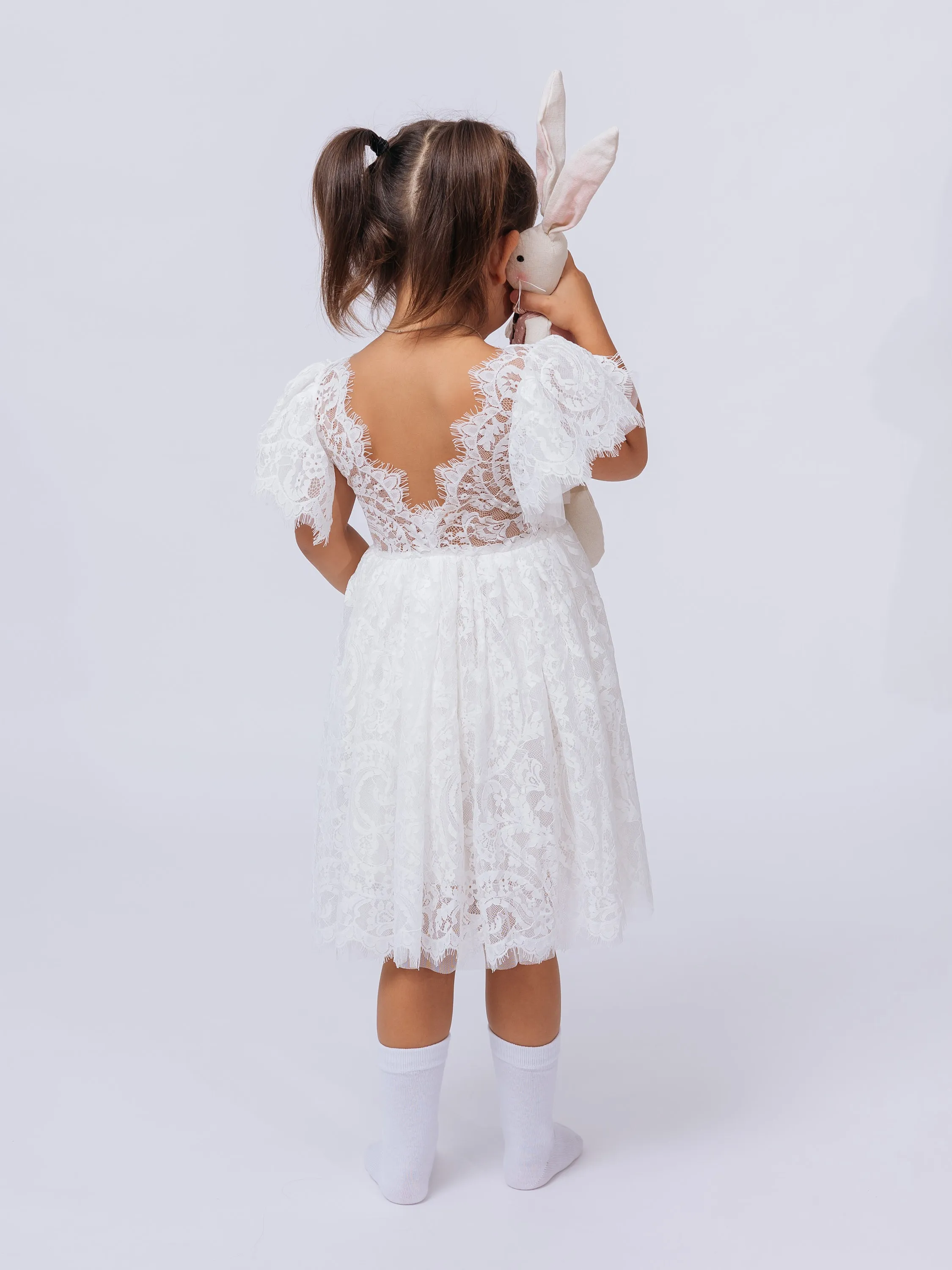 boho baptism dress Boho Linen Christening Dress: White Lace Flower Girl Dress