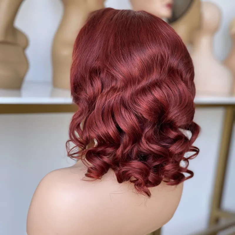 Toupee Burgundy Short Bob Lace Frontal Wig 13x6 Lace Frontal  display picture 1