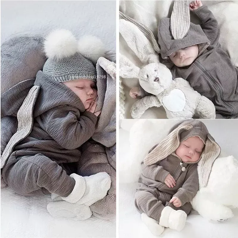 Wholesale Cotton Knitted Baby Rompers For Newborn With Rabbit Ear