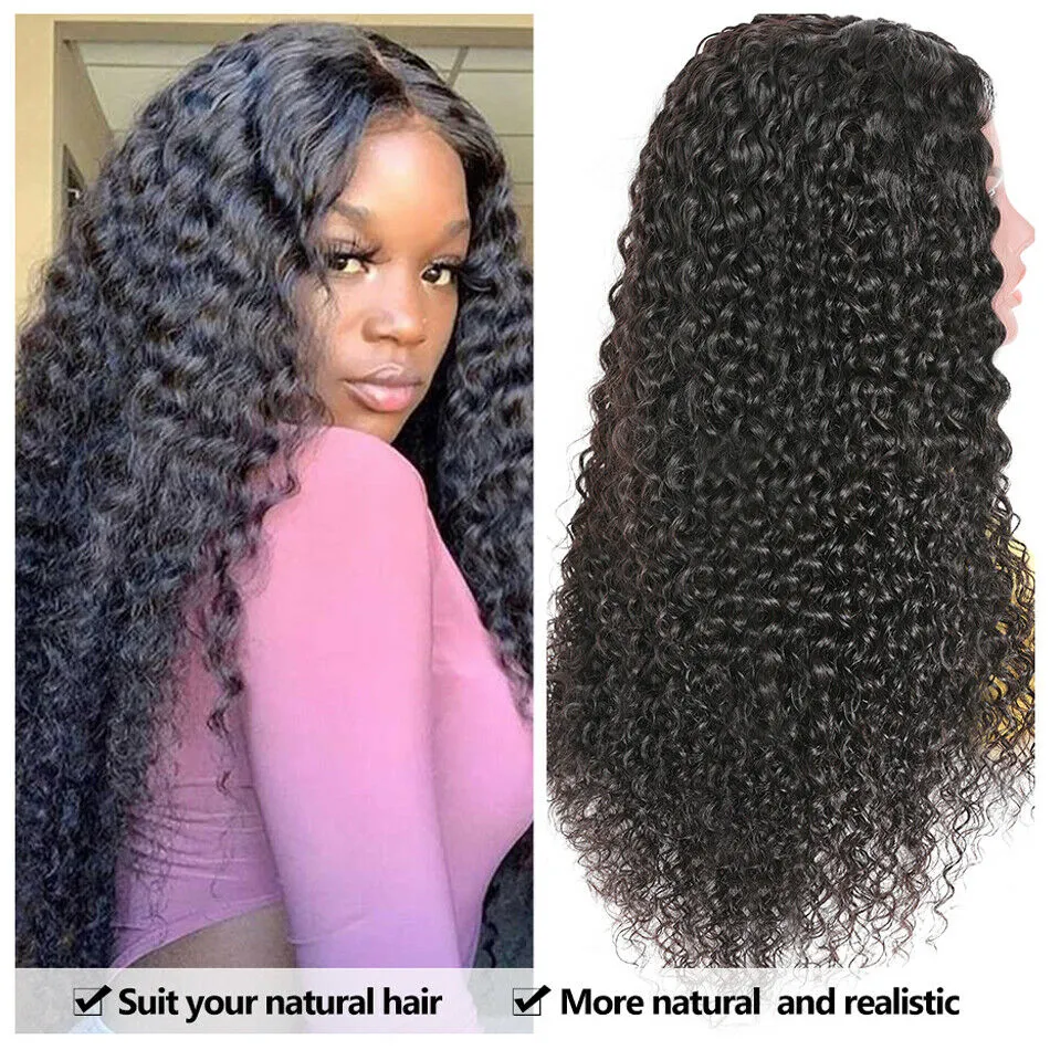 Deep Curly Human Hair U Part Wig 180% Density Brazilian Remy U Part Human Hair Wigs for Black Women Small Curly U Opening Wigs