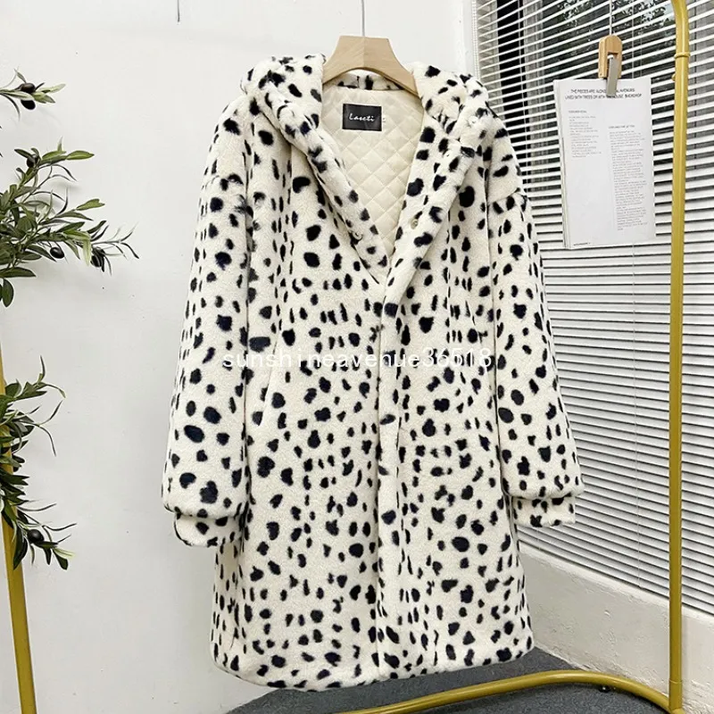 Leopard Jacket Plush Leopard Faux Fur Coat Autumn Winter Hooded
