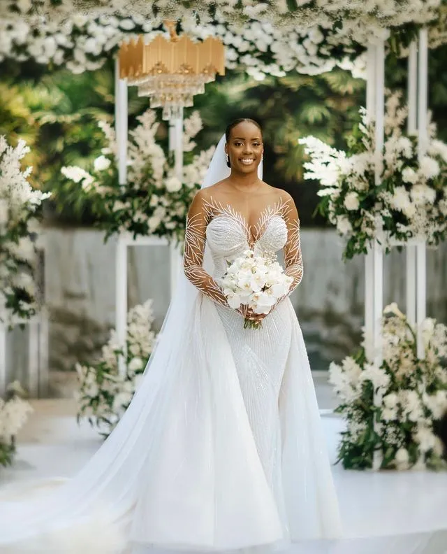 Stunning 2023 Arabic boho mermaid wedding dress with Beaded Sequins and Lace - Aso Ebi ZJ505