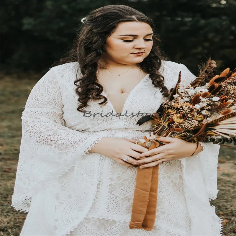 2023 Elegant Forest Country Wedding boho Wedding dress - Fairy Crochet Lace, Long Sleeves, Full Laces, Fantasy Korean Bride Gown