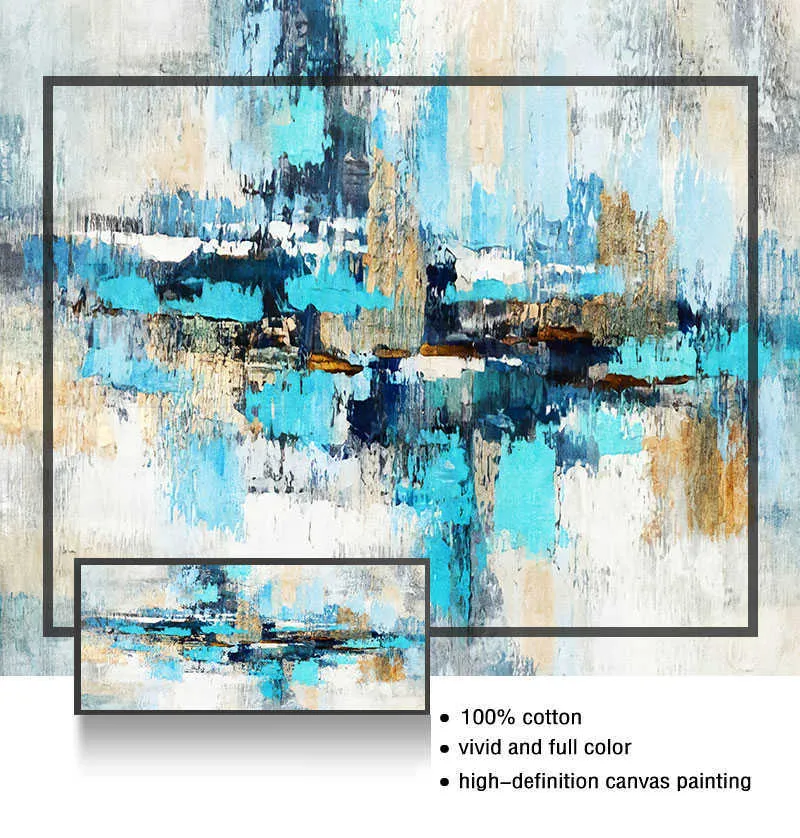 Blue Abstract Large Abstract Oil Painting On Canvas For Living Room ...