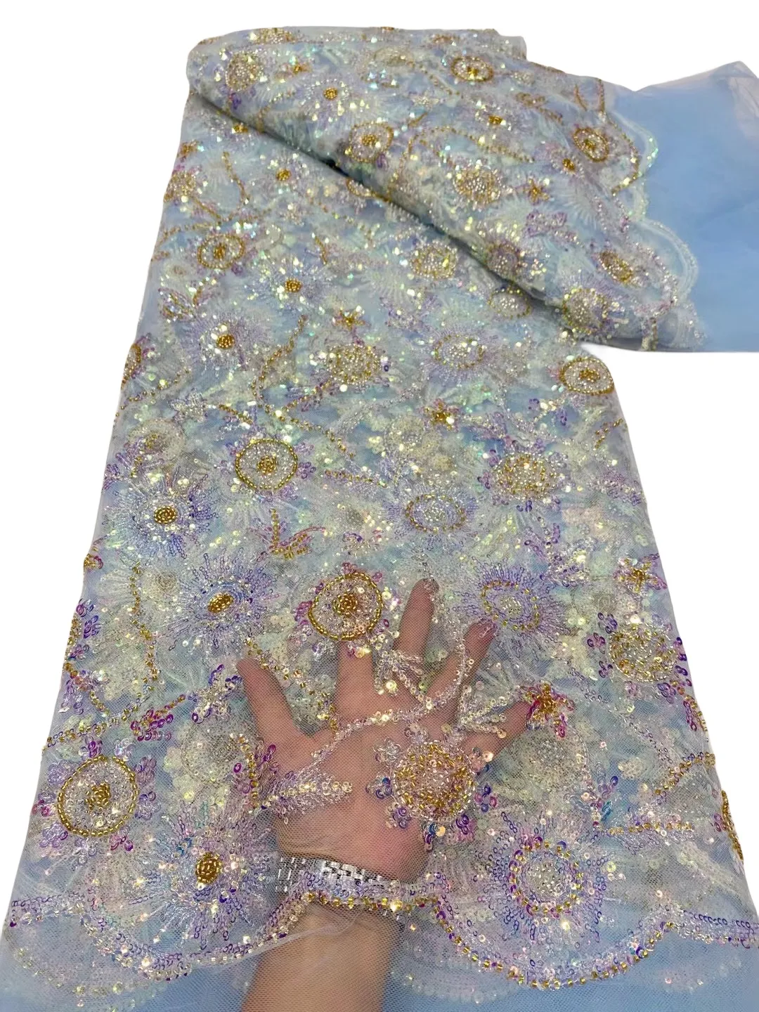 Tulle Lace Fabric with Sequins and Embroidery for Sewing Dresses and Gowns,  5 Yards, 51-52 Inches Wide from Dhgate Fabric - price 125.87