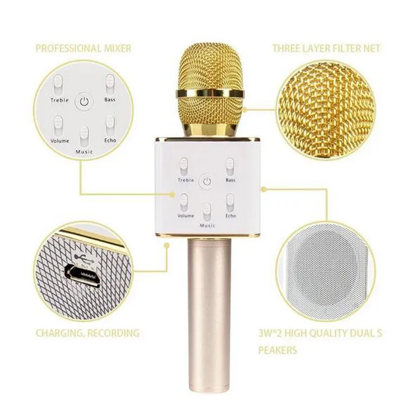 Microfono inalambrico con Altavoz y Bluetooth usb Teléfono Karaoke Q7