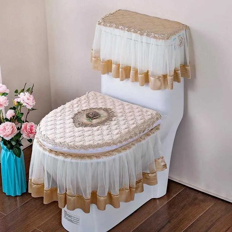 Ensemble De Toilette 3 Pièces Bleu Foncé - Tapis De Bain, Tapis Toilette En U Et Couvre-toilette élastique - Anti-dérapant, Absorbant - 2