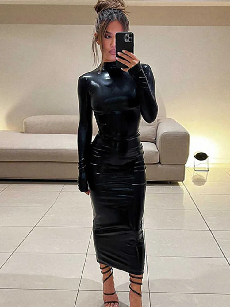 Leather dress  Leather dresses, Black leather dresses, Long sleeve leather  dress
