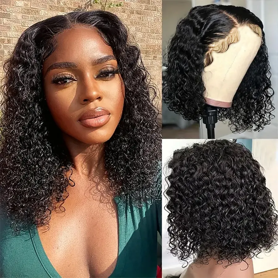 Water Wave Bob Glueless Wig Human Hair Ready To Wear and Go Short Bob Human Hair Wigs 8-16 Inch 4x4 Pre Cut Lace Wigs for Women