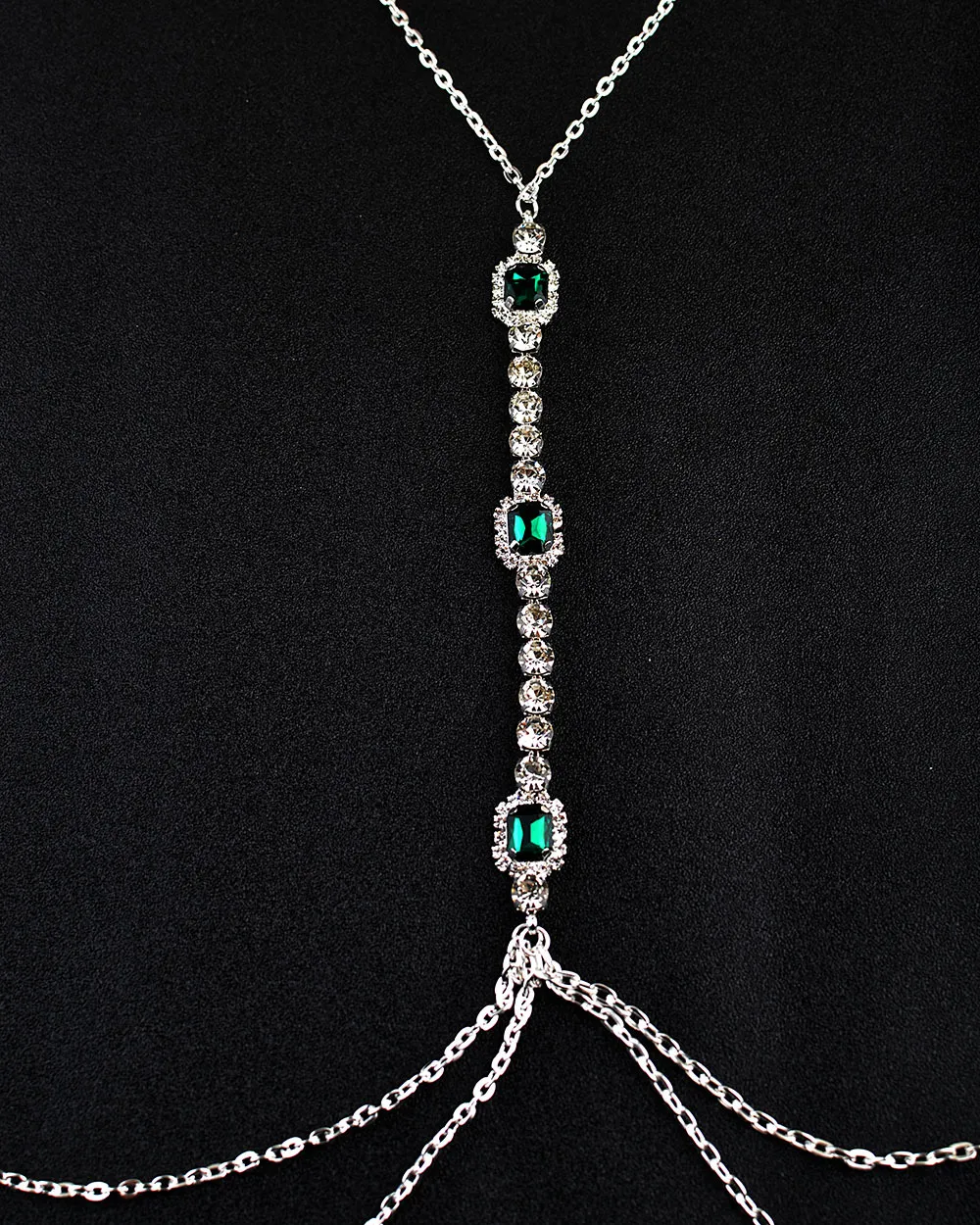 8446 Silver Rhinestone Crystal Body Chain For Women (green) Diamond Green Rhinestone Body Chain, Elegant Body Jewellery, FAN  main image 3