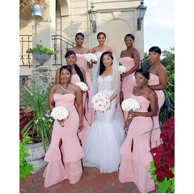 Blush Mermaid bridesmaid with Ruffles - 2023 Wedding Party Gown and Evening Satin Blush Mermaid bridesmaid with Ruffles - 2023 Wedding Party Gown and Evening Satin
