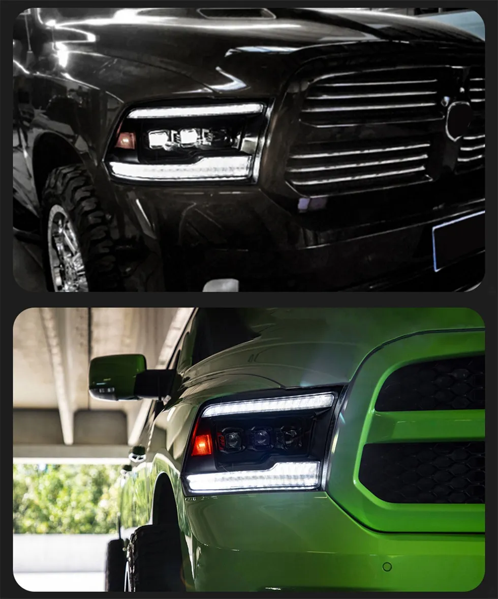 LED DRL Headlights For 2009–2018 Dodge Ram 1500 2500 3500 – Chrome Housing Halogen Upgrade (2-Piece Set)