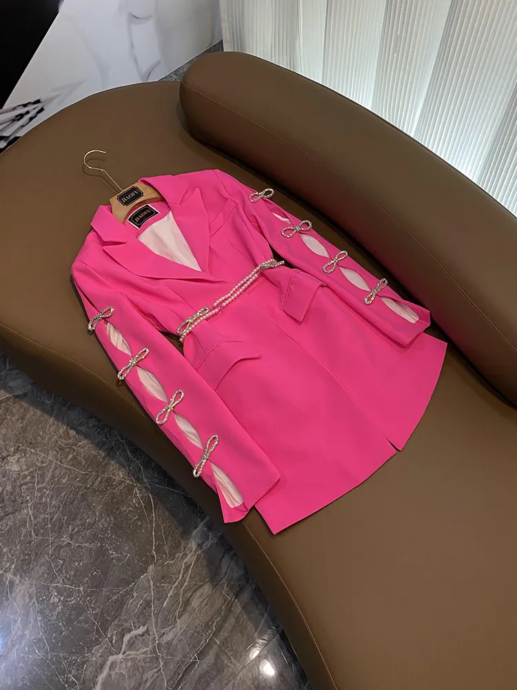 open lace back dress Asymmetrical Hem Belted Blazer Dress