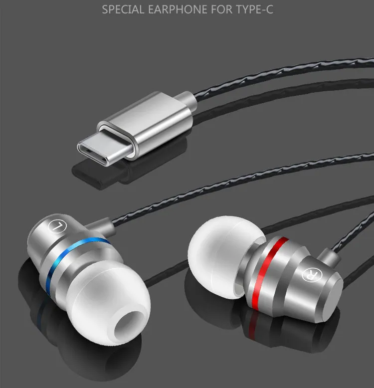 In ear Headphones Type C Wire Metal subwoofer Music Earphones With Microphone Gaming Headset Earbuds For Xiaomi Samsung Huawei Mobile Phone Computer