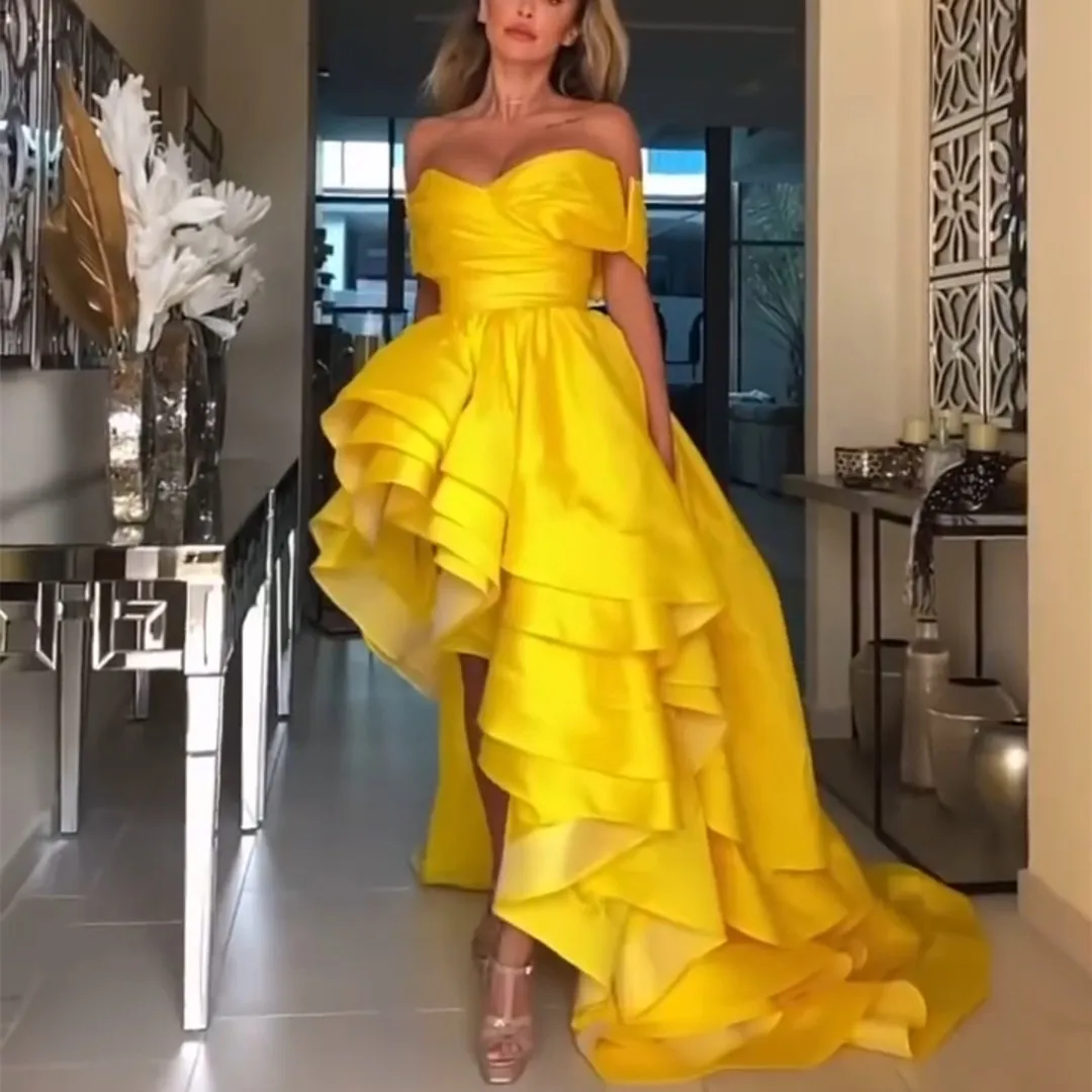chinese dress ladies Marlis Yellow Strapless Layered Train Dress main image 0
