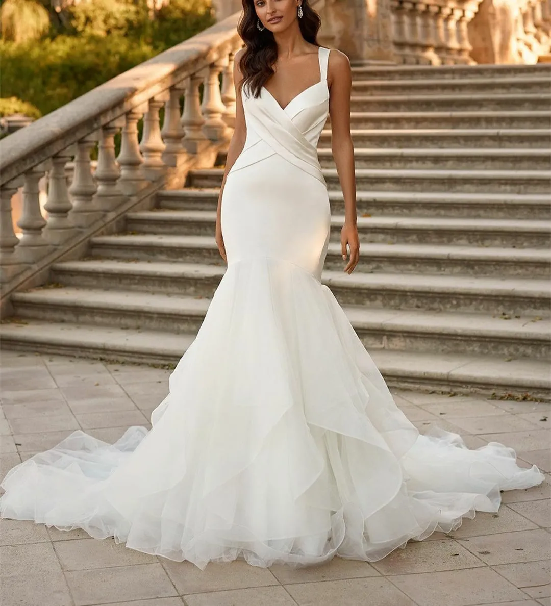 Eleganti Abiti Da Sposa Con Scollo A V In Raso 2024 Abiti Da Sposa Con Sposa Sirena Di Avorio Da 93 59 DHgate