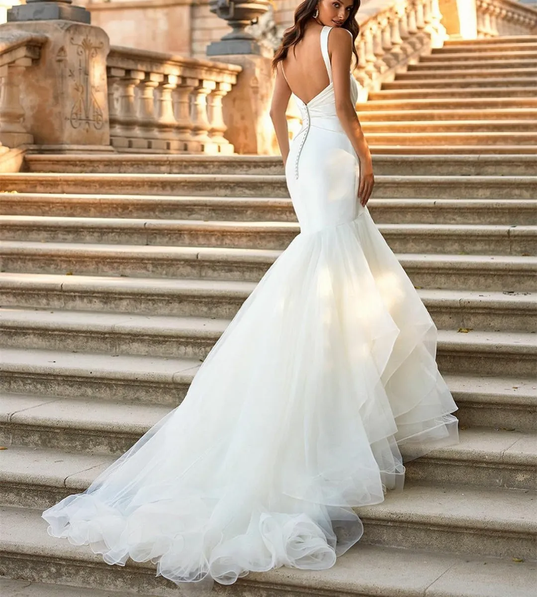 Elegant Satin Mermaid Wedding Dress V Neck Open... From Dyy_dress88,  $110.97 | DHgate.Com