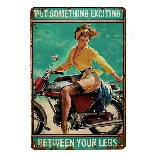 Plaque Murale En Métal – Moto Lady, Décoration Vintage Pour Maison, Bar, Café (30x20 Cm)