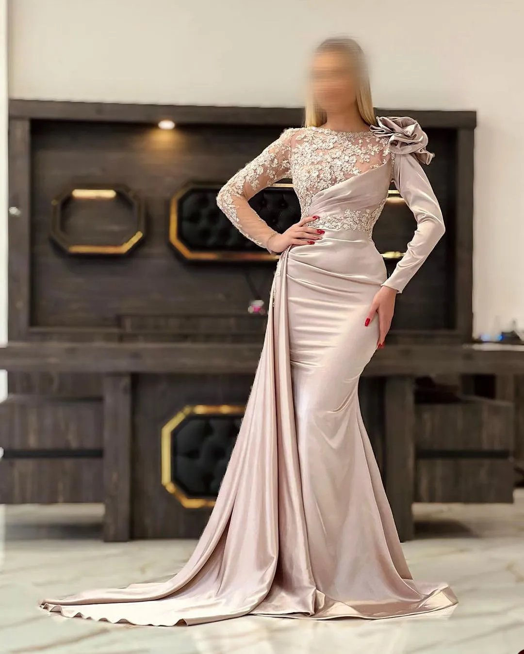 green emerald velvet dress Illusion Long Sleeves Black Formal Dress High Slit Sexy Chiffon Long Prom Dress ARD2537