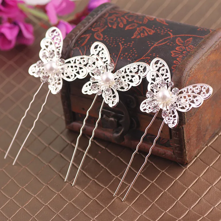 Butterfly shape hair clip pearl accents Vintage Enamel Butterfly Hair Pin: Retro Hanfu Hair Stick  main image 4