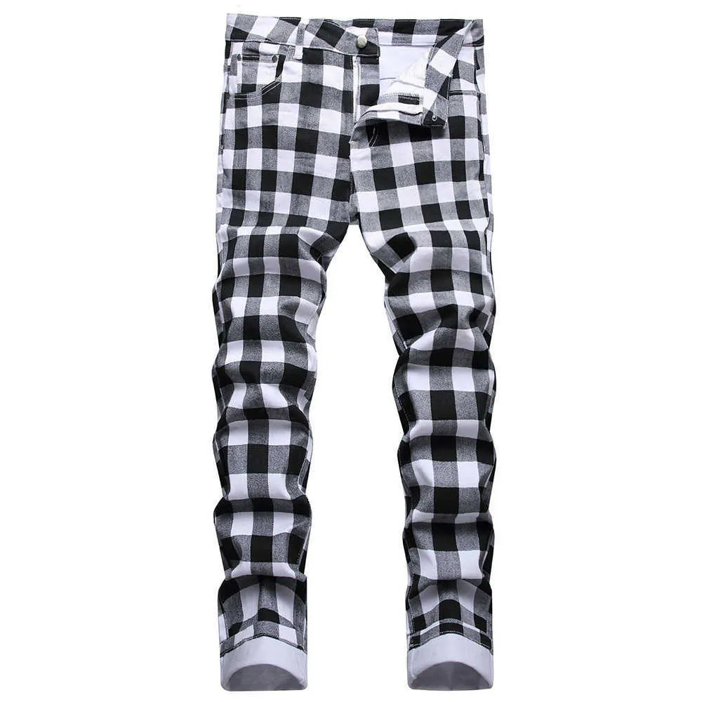 Save Big on Bulk Mens Black And White Plaid Pants Men's Jeans Black And  White Plaid Printed Fashion Check Digital Print Slim Straight Pants Stretch 