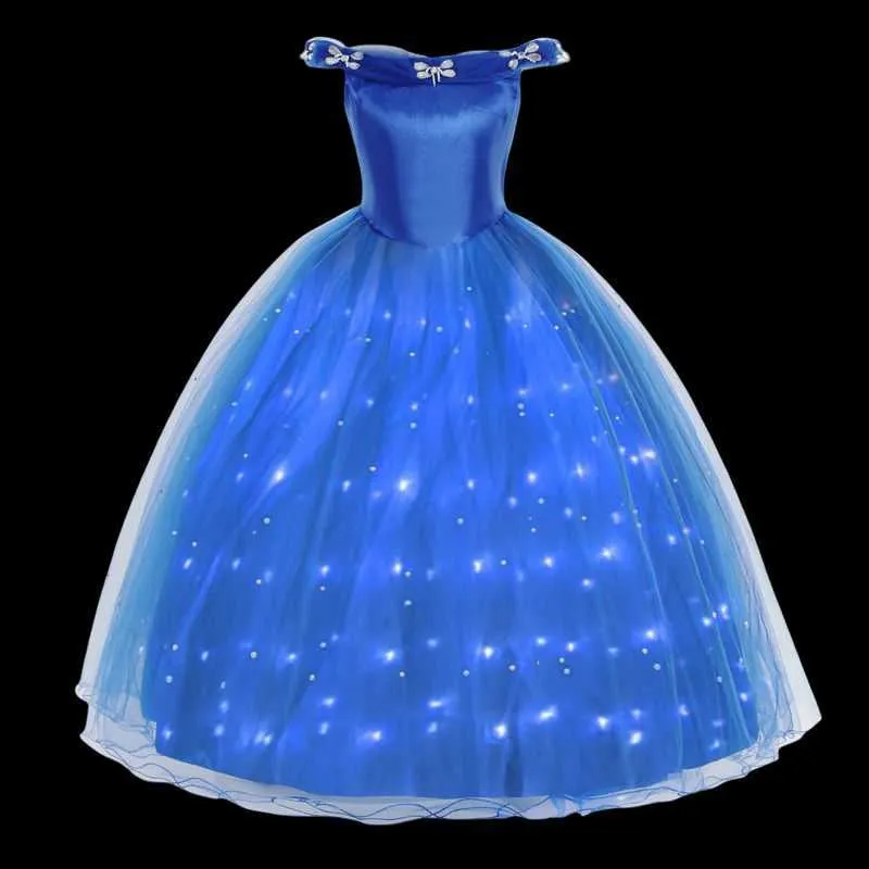 Girl's Dresses Uporpor Girls Cinderella Princess LED Light Up Dress for Christmas Birthday Party Cosplay Girl Come Kids Fancy Blue Ball Gown R231128