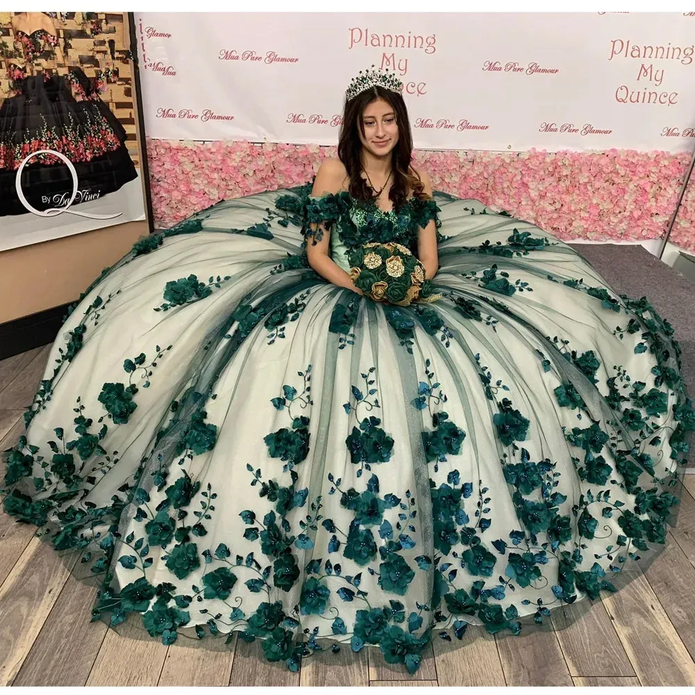 Mexican princess Pink Quinceanera Dresses with 3D Floral Applique lace-up  corset Vestidos XV Años Sweet