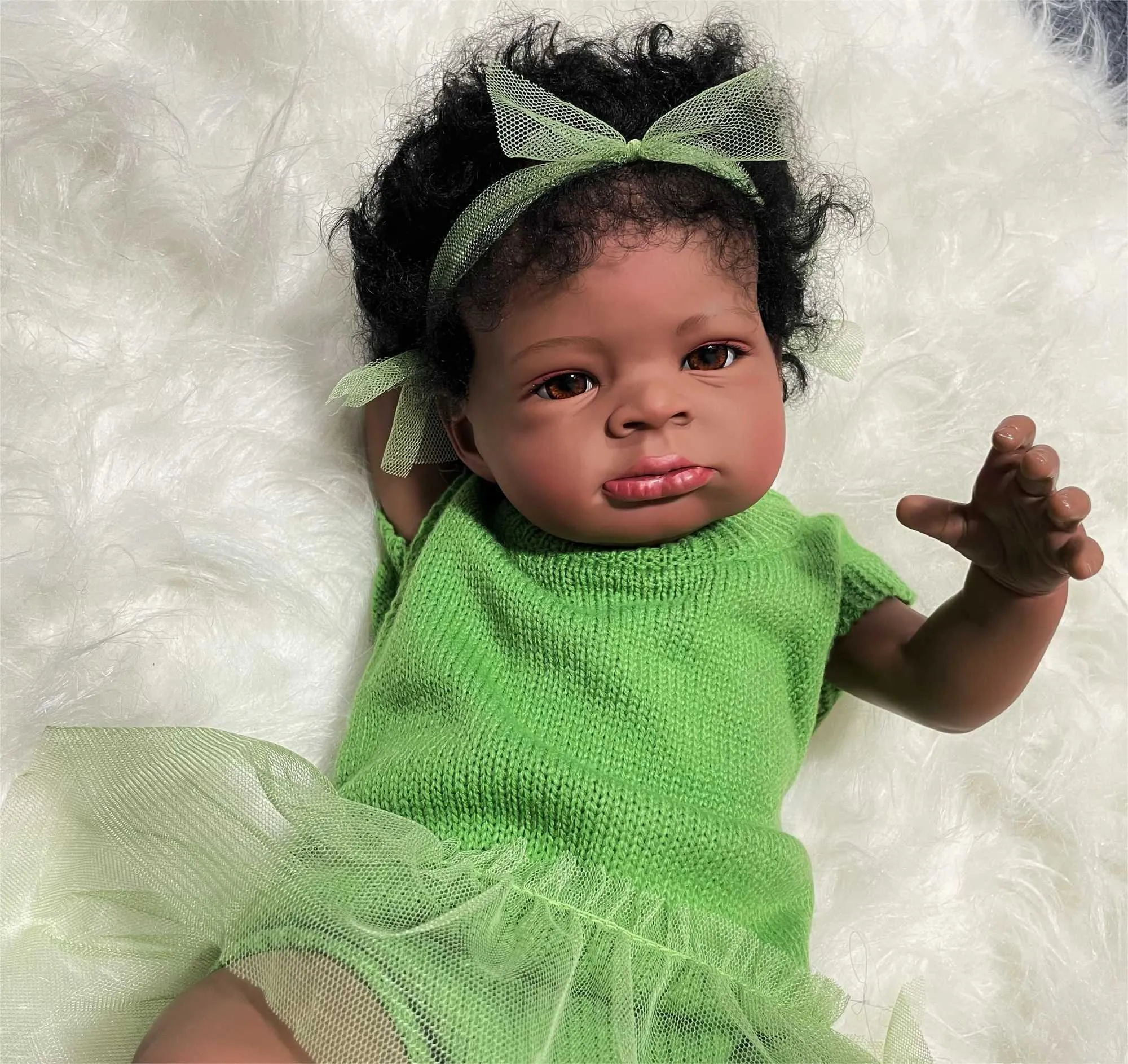 Plush Dolls 20 Inches Lanny Dark Brown Skin Reborn Baby Doll Art