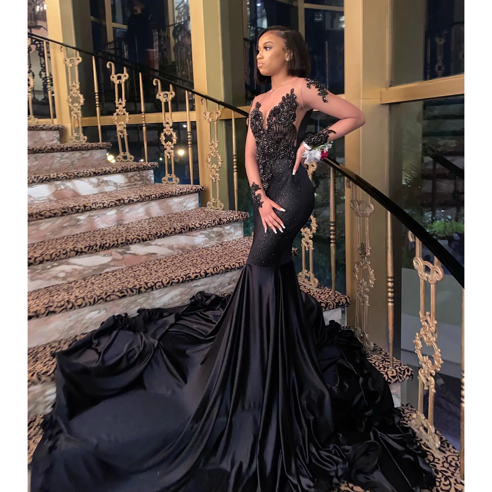Sequin Mermaid Evening Dress Custom Made Black Girl Mermaid Prom Gowns,DS4596 main image 1