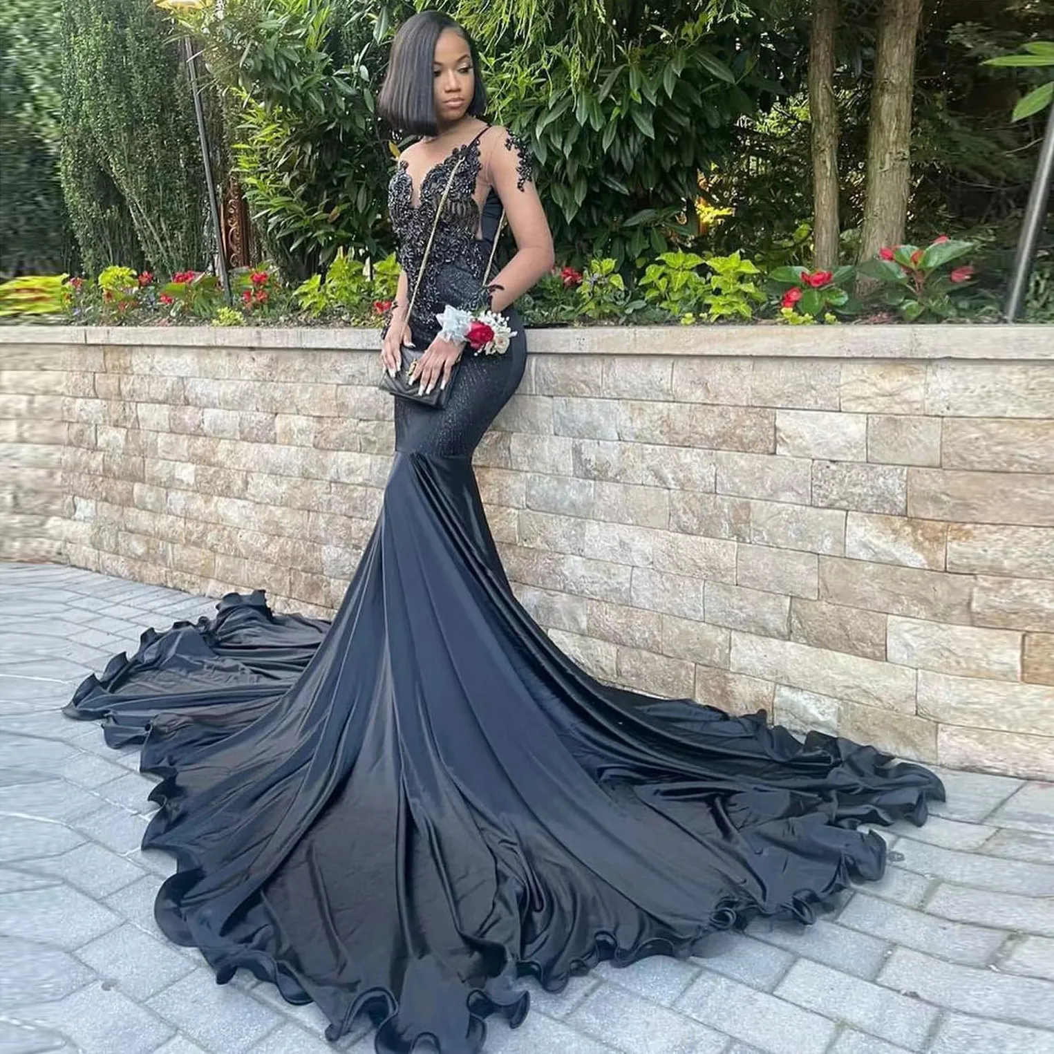 black mermaid prom dress