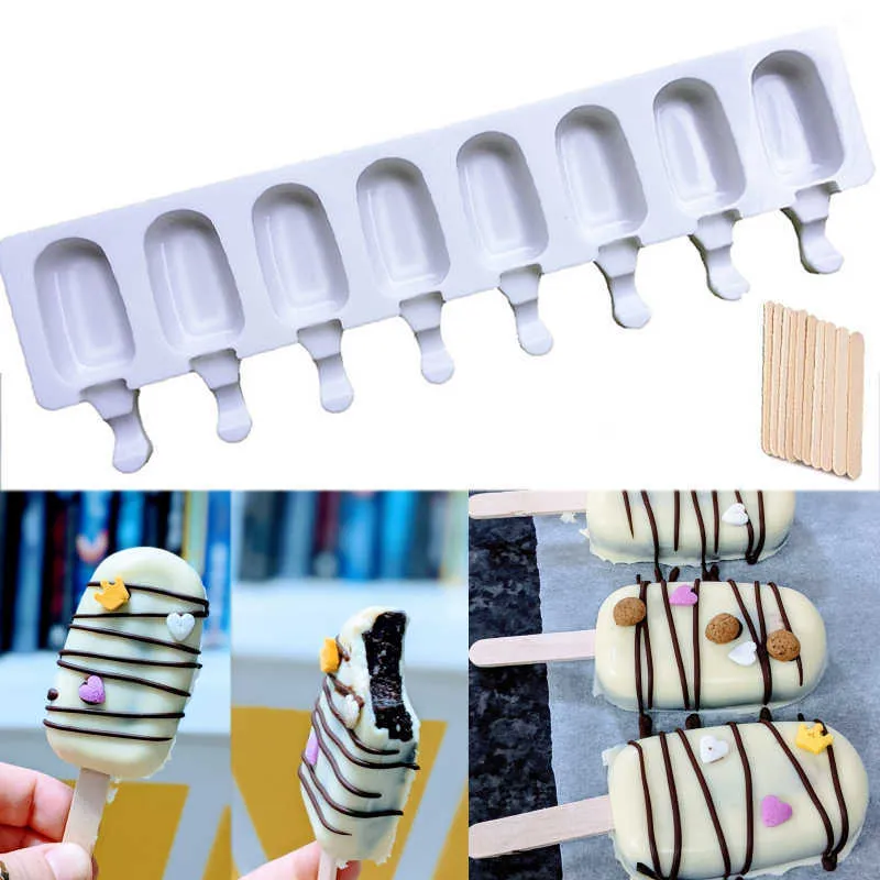 Popsicle Molds, 4 Cavities Homemade Ice Cream Mold Reusable Easy Release  Ice Pop Molds & 50 Wooden Sticks