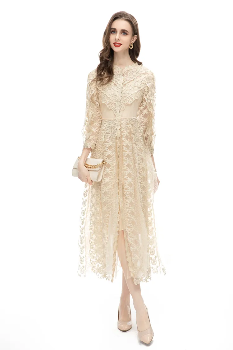 Womens Runway Dresses O Neck 3/4 Sleeves... From 69,12  | DHgate