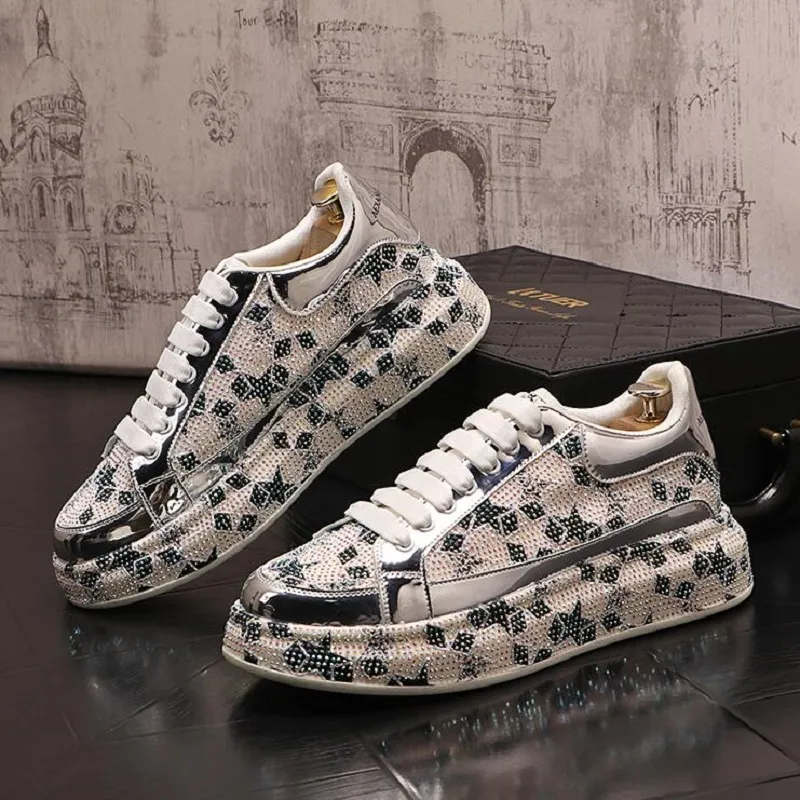 Luxury Men Showy Rhinestone Casual High Top Shoes Flats Sneakers Loafers |  eBay