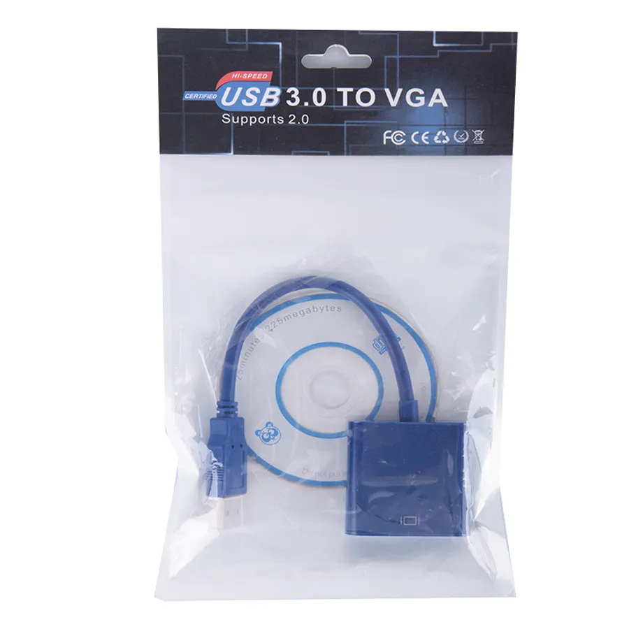 OcioDual Adaptateur USB 3.0 Vers VGA – Full HD 1080p 60Hz, Convertisseur Pour PC Portable, Moniteur, TV, Projecteur, Plug & Play Noir