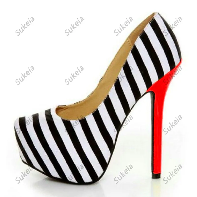 Sukeia nieuwe mode dames pompen gestript rond teen sexy stiletto hakken mooie gele groene feestschoenen dames plus ons maat 5 20