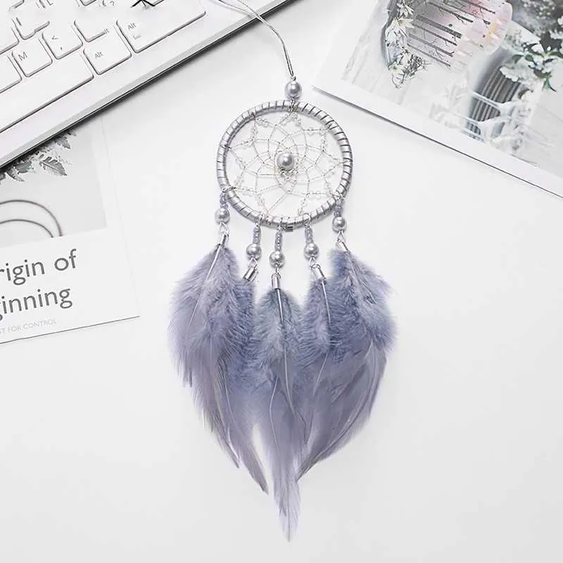 Attrape-rêves Suspendu Pour Rétroviseur De Voiture - Décoration Pendentif, 15 Cm, Plumes Et Perles, Symbolique Chance - 5