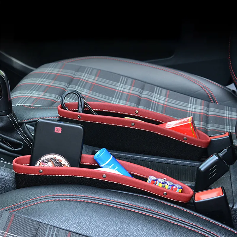 2Pcs PU Leather Car Seat Crevice Storage Gap Filler Pocket Catch Catch
