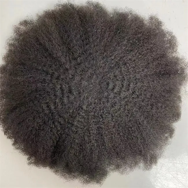 8x10 4mm Afro Thin Skin Toupee Peruvian Virgin Human Hairpiece #1b 6mm Wave Knots PU Unit for Black Men Fast Express Delivery