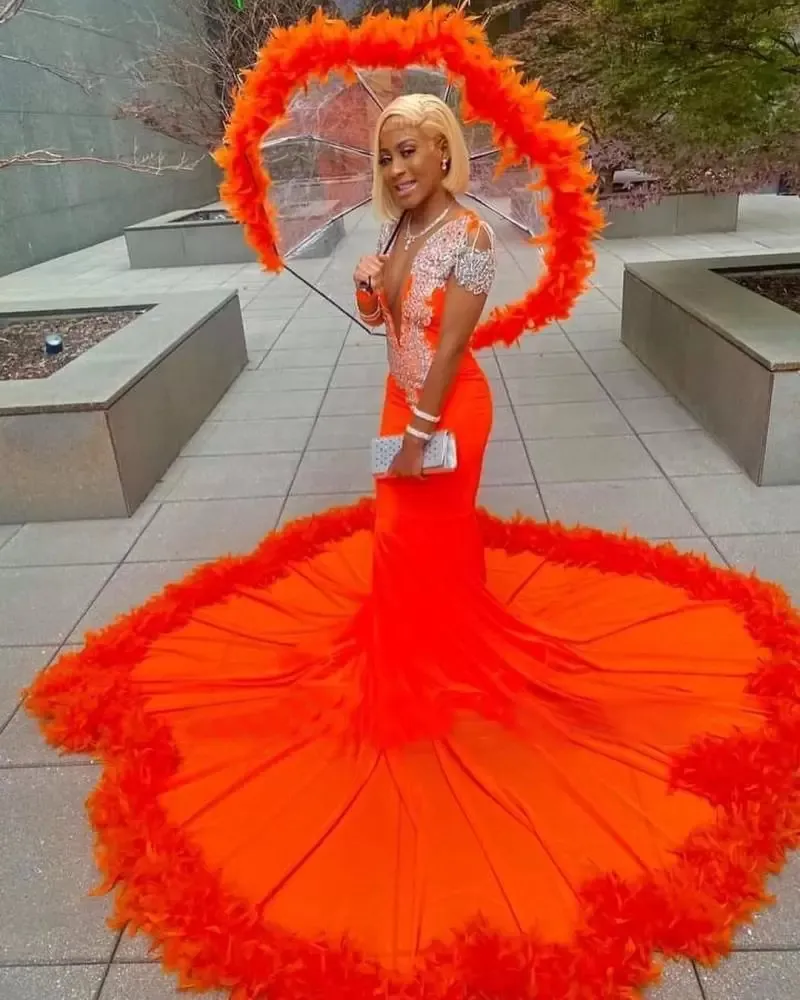 Deep V Neck Burnt Orange Orange Mermaid Prom Dresses With Sheer Appliques  And Beads Perfect For Formal Parties And Evening Events BC15367 From  Toysmall666, $220.95