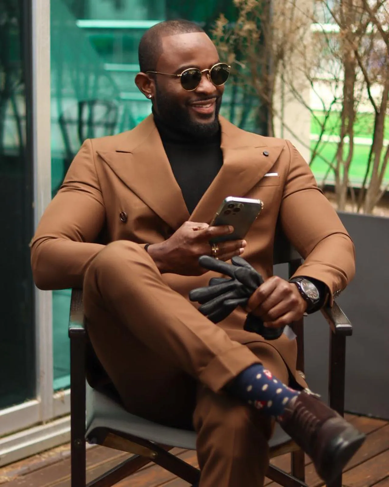 ブラウンメンズスーツピークドラペル男性タキシード結婚式ブレザー